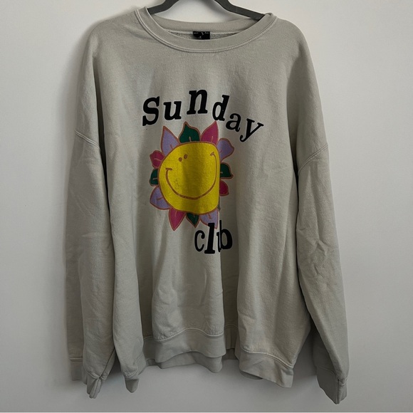 Urban Outfitters BDG Sunday Club Graphic Oversized Sweatshirt Cream-Size XL - Picture 1 of 6